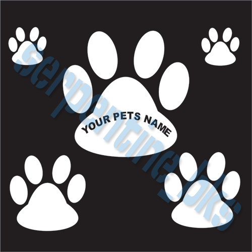 Lrg Pawprint w Pets Name Set Paw Car Vinyl Window Decal  