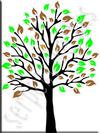 Example of tree with green and brown leaves with black trunk